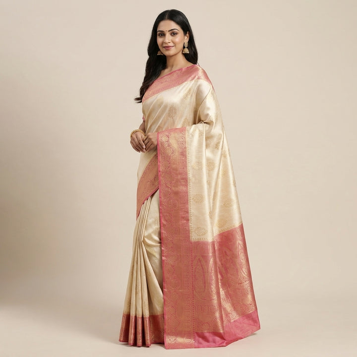 GIRAFFE TASAR SILK WITH RED BORDER