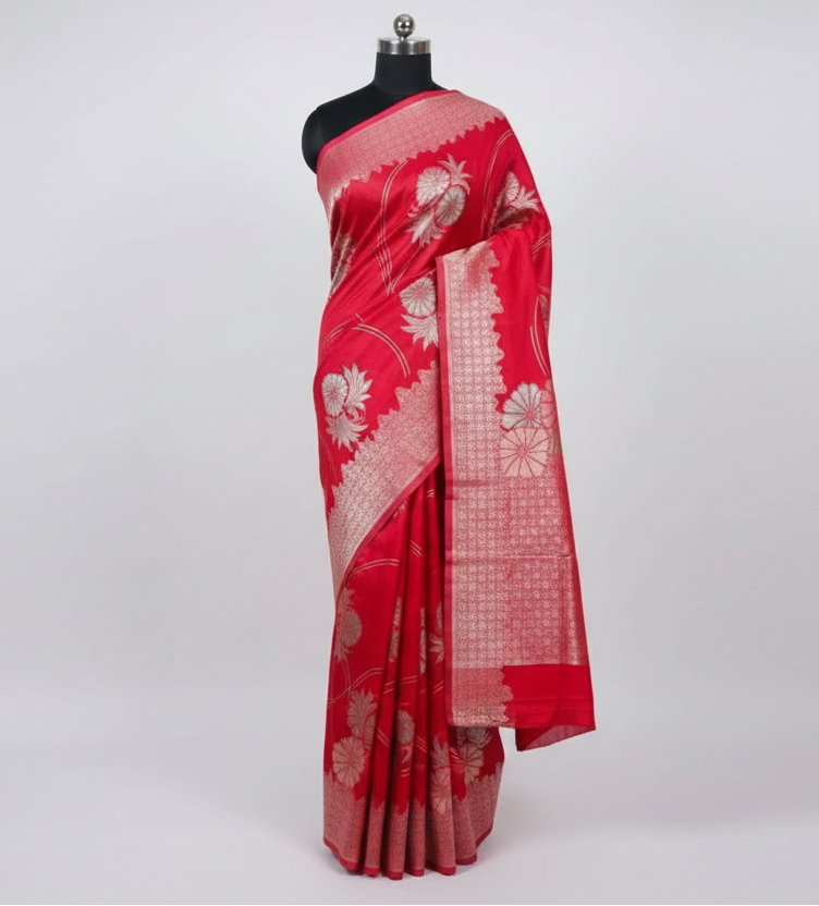 KOREAN SILK IN BRIGHT RED COLOUR