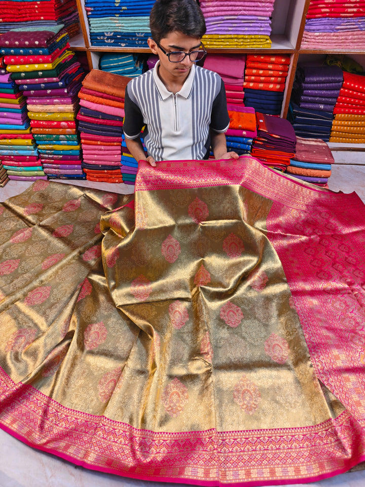 DHARMAVARAM GOLD TISU IN SELF WEAVING WITH RANI BORDER