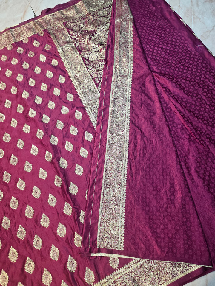MASHRU KATAN SILK IN MAGENTA WITH DELICATE BOOTI MOTIFS