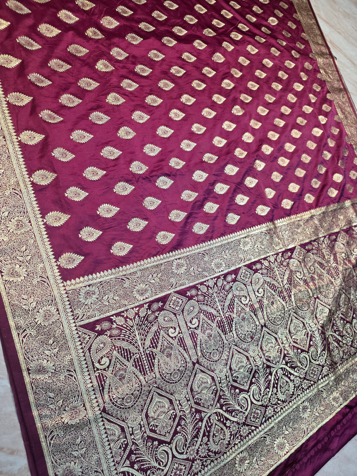 MASHRU KATAN SILK IN MAGENTA WITH DELICATE BOOTI MOTIFS