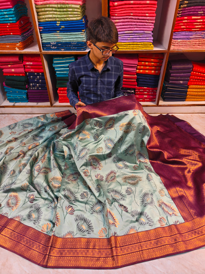 SEMI KATAN SOFT SILK IKKAT STYLE IN PISTA GREEN WITH