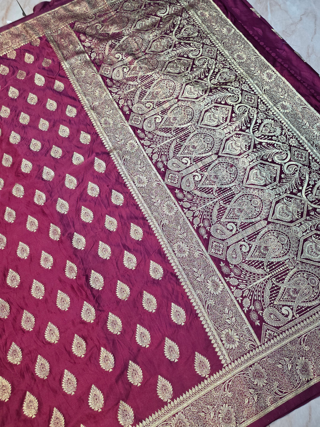 MASHRU KATAN SILK IN MAGENTA WITH DELICATE BOOTI MOTIFS