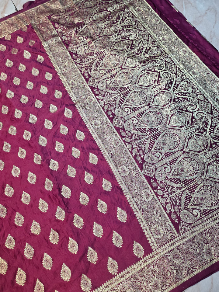 MASHRU KATAN SILK IN MAGENTA WITH DELICATE BOOTI MOTIFS