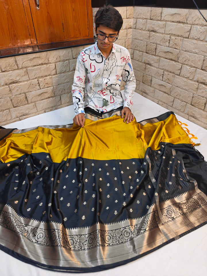 BANARASI KATAN TISU IN DEVDAS WITH BLACK BORDER