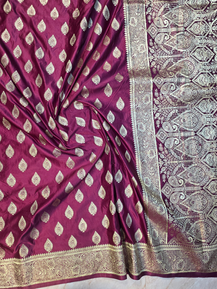 MASHRU KATAN SILK IN MAGENTA WITH DELICATE BOOTI MOTIFS