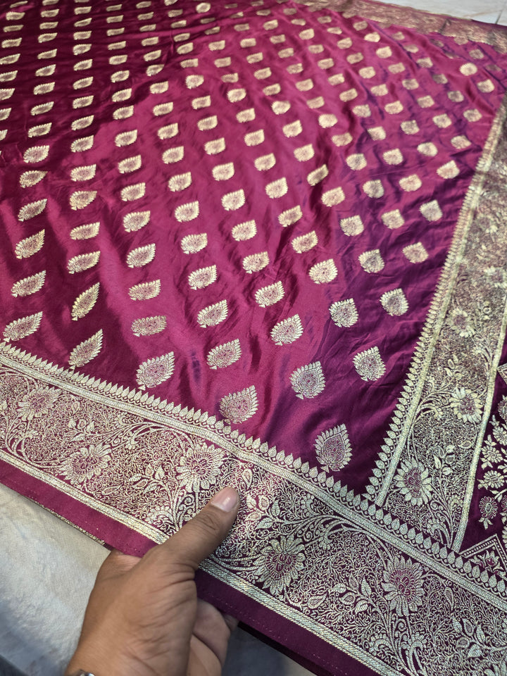 MASHRU KATAN SILK IN MAGENTA WITH DELICATE BOOTI MOTIFS
